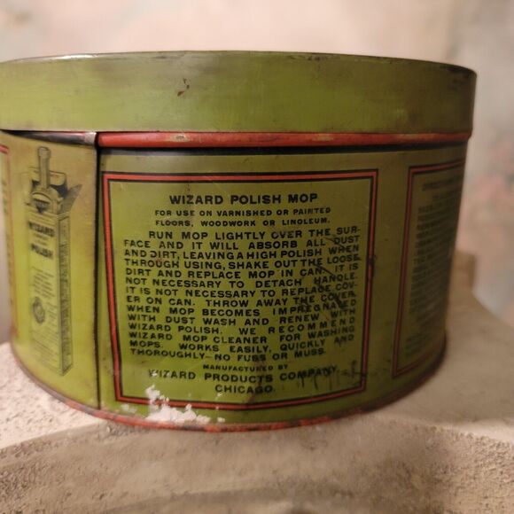 Wizard Triangle Polish Mop Tin Antique Gorgeous Advertising Wizard Products TM - Picture 6 of 13